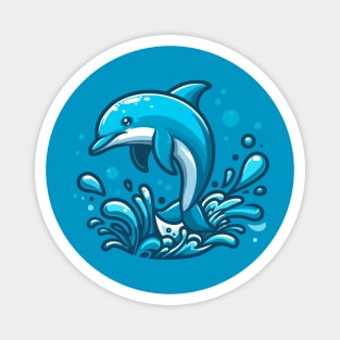 Jumping dolphin and water splashes Magnet